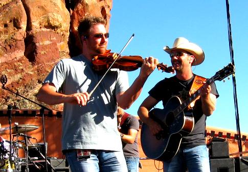 Craig Campbell and his fiddle player on stage at Red Rocks Ampitheatre