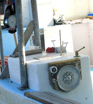 Hydraulic trap hauler station on lobster boat