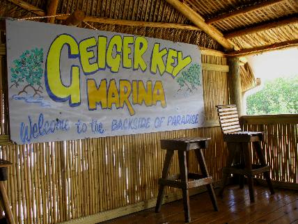 Geiger Key Marina sign inside Smokehouse Restaurant on Geiger Key