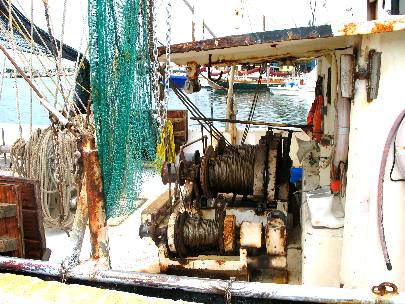 Shrimp boat winches on shrimp boat docked at Stock Island
