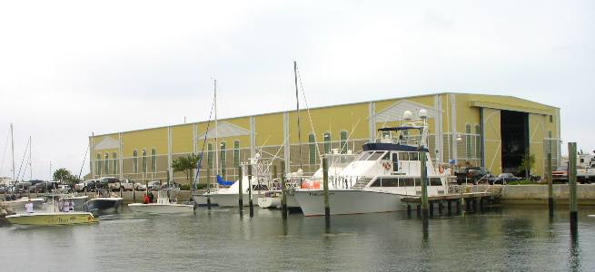 Huge dry storage building for boats at Key West Harbor Yacht Club on Stock Island