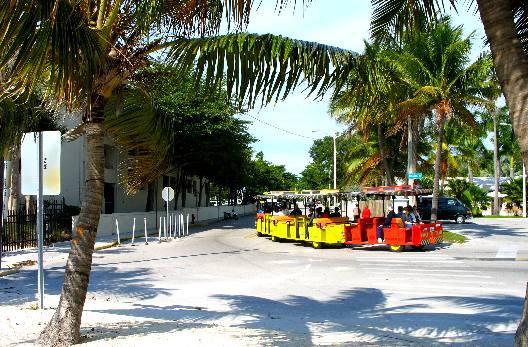 Conch Train passing Higgs Beach in Key West