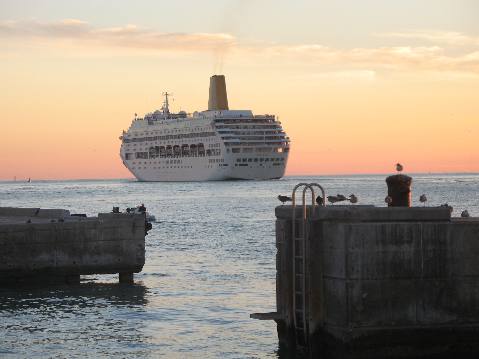 Cruise ship leaving Key West at sunset