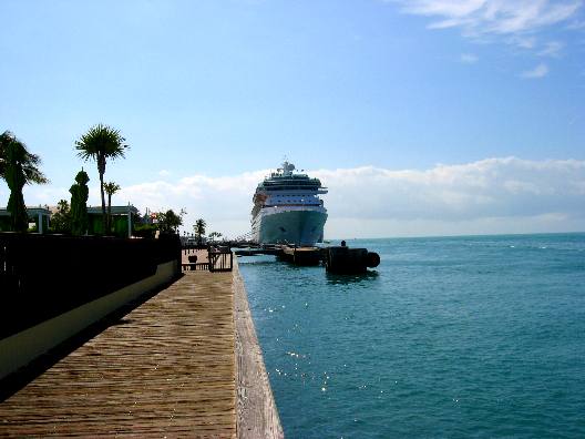 Cruise ship docked at Mallory Square as seen from Sunset Pier