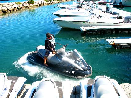 This is a jet ski rental business operating out of A&B Marina along Harbor Walk in