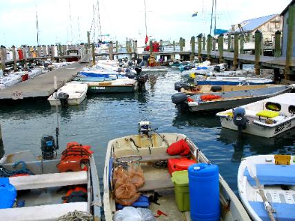 Dinghy docks along Harbor Walk at Key West Bight Marina
