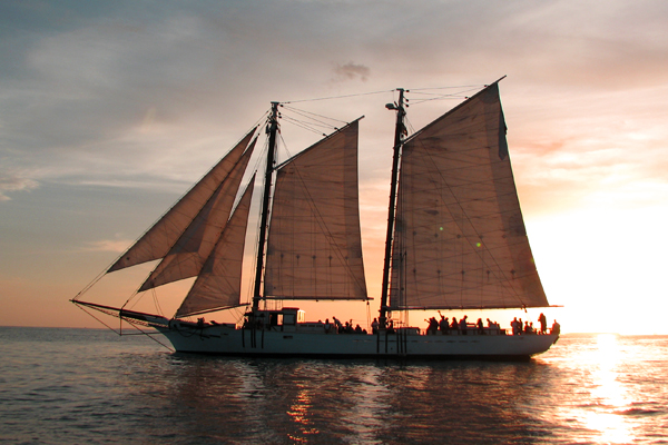 Sailing schooner Western Union on a sunset cruise