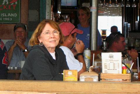 Joyce Hendrix enjoying herself at Hogfish Grill on Stock Island