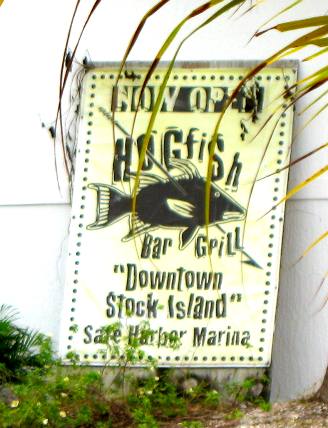 Sign in front of Hogfish Grill on Stock Island