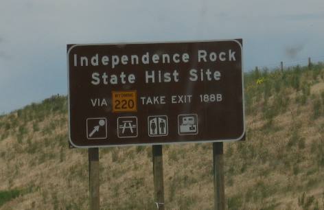 Exit for Independence Rock State Hisgtorical Site is exit 188-B in Casper 