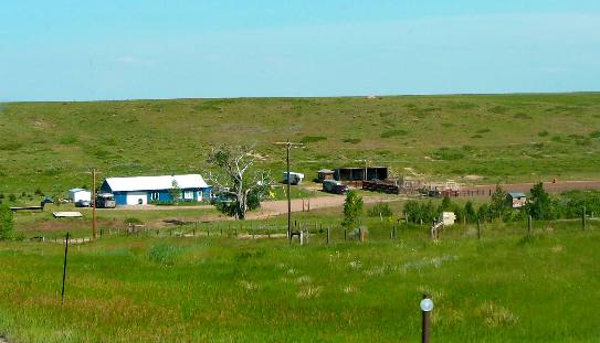 Typical Wyoming ranch house visible from I-25 around Wheatland