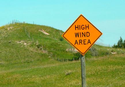 High wind signs are a common sight along interstates in Wyoming