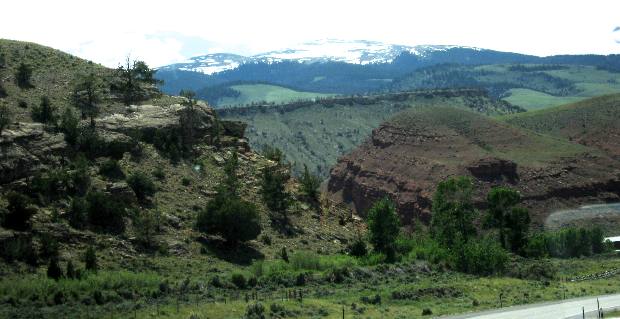 Sedimentary rock esposure south of Dubois, Wyoming on US-26