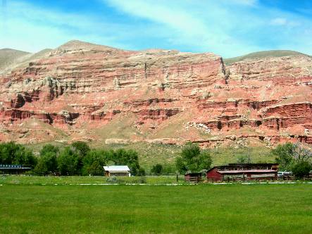 Beautiful exposure of red sedimentary rocks along the Wind River south of Dubois on US-26