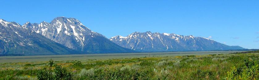 Mt Moran and the Teton Range as see across the Snake River Valley in Grand Teton National Park
