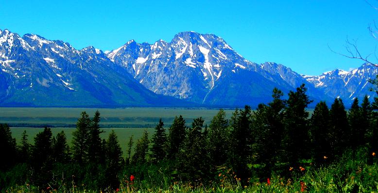 Mt Moran and the Teton Range as seen from mountain east of Antelope Flats in Grand Teton National Park