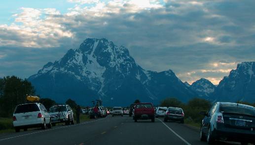 Mt Moran as viewed through a "Bear Jam" in Grand Teton National Park