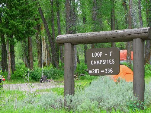 Campground sign in the tenting section or no generator section of Gros Ventre Campground