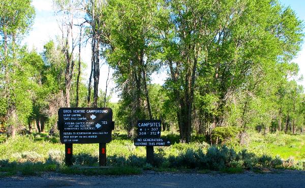 Signs directing campers to the different campsites and loops in Gros Ventre Campground