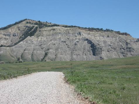 Huge limestone cliff along the Gros Ventre River deep in the Gros Ventre Wilderness east of Kelly, Wyoming