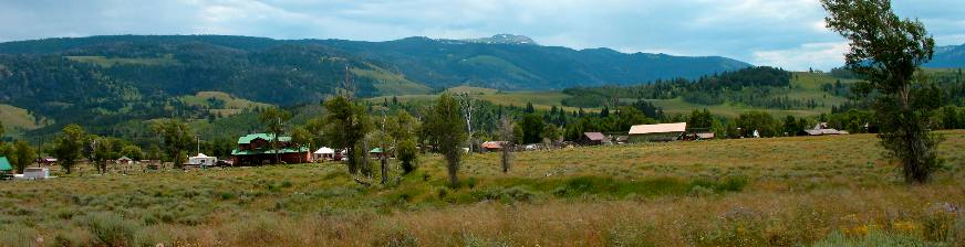 The community of Kelly, Wyoming as seen from Gros Ventre Road just north of Gros Ventre Campground in Grand Teton National Park