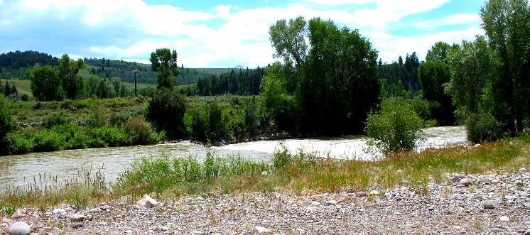 Gros Ventre River running past Kelly, Wyoming
