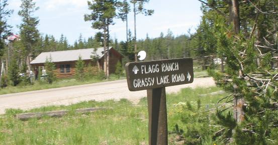 Turn off for Grassy Lake Road from Flag Ranch