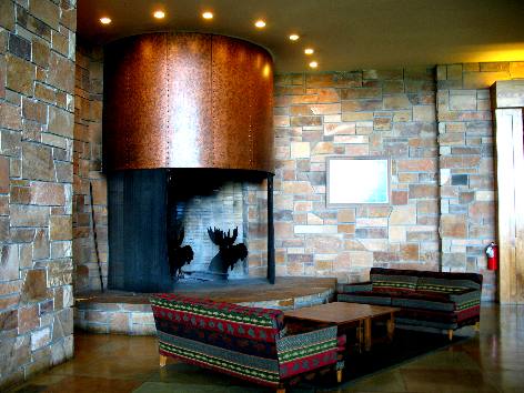 Large fire place in lobby of Jackson Lake Lodge in Grand Teton National Park