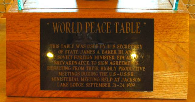 World Peace Table on display in the upper lobby of Jackson Lake Lodge