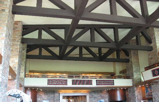 Ceiling support beams spanning the huge upper lobby at Jackson Lake Lodge in Grand Teton National Park