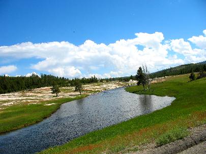 Along the Firehole River as it passes through one of the Gyeser Basins