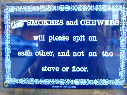 Sign for smokers & Chewers seen in shop in Jackson, Wyoming