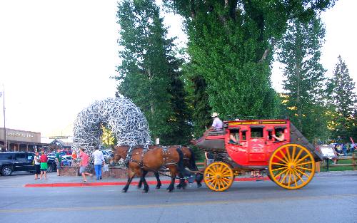 Stage coach rides around Town Square in Jackson, Wyoming