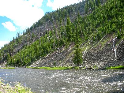 Firehole River before it flows through Firehole Canyon in Yellowstone National Park