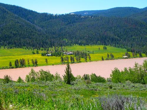 Ranch on far side of Slide Lake as seen from Gros Ventre Road