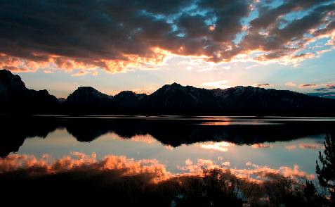 Teton Range reflecting on Jackson Lake in Grand Teton National Park