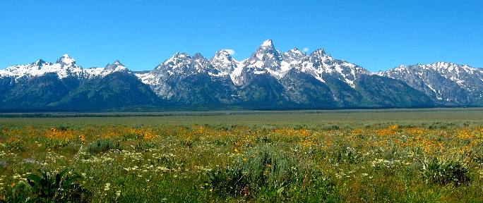 Grand Teton Mountain and the Teton Range as see from the eastern side of Antelope Flats in Grand Teton National Park