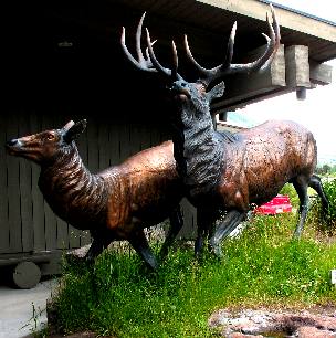 Bronze statues outside the Greater Yellowstone Visitor Center in Jackson, Wyoming