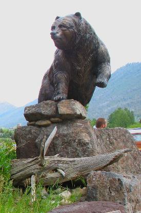 Bronze Grizzly Bear Statue located outside the Greater Yellowstone Visitor Center in Jackson, Wyoming