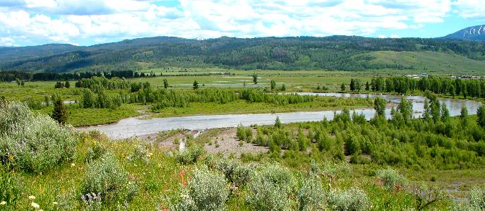 Buffalo Fork River flowing through Buffalo Valley east of Grand Teton National Park and Moran Junction, Wyoming