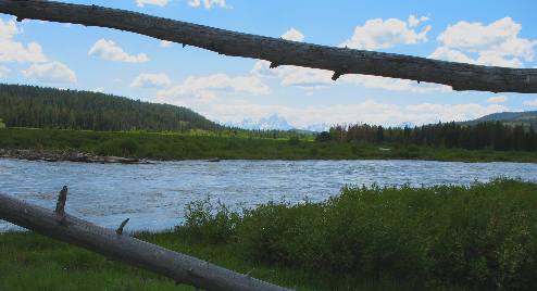 View of Grand Teton Mountain from Turpin Meadow Ranch on the Buffalo Fork River in Buffalo Valley