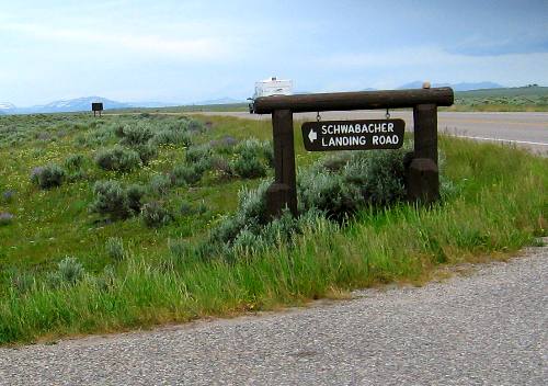 Sign for Schwabacher Landing in Grand Teton National Park just north of Anetlope Flats Road