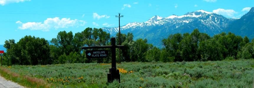 Sign for Antelope Flats Road in Grand Teton National Park