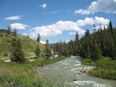 Camping beside Granite Creek flowing through the Gros Ventre Wilderness southeast of Hoback Junction