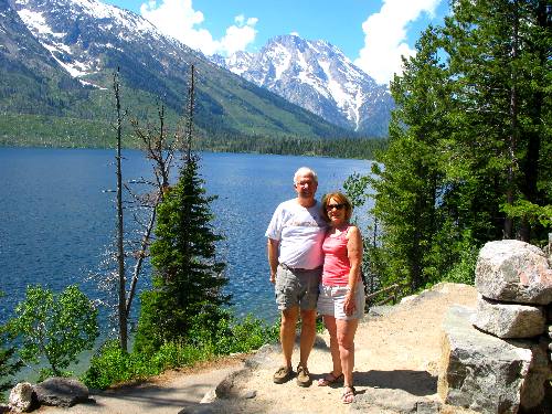 Mike & Joyce Hendrix at Jenny Lake with the Teton Range in the background