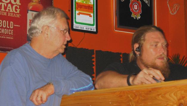 Mike & Chuck aka "Big Daddy" Meier in the DJ booth at the Steel Horse Saloon in Key West