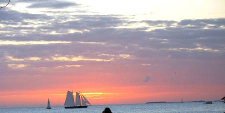 America 2 sailing schooner off Mallory Square on a sunset sail