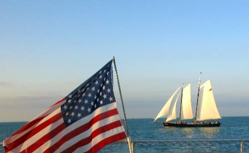 America 2 as seen from the stern of the Party Cat operating out of Key West, Florida
