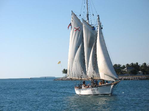 Schooner Appledore sailing past Sunset Key near Key West in 2012