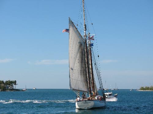 Schooner Appledore sailing off Sunset Pier in Key West